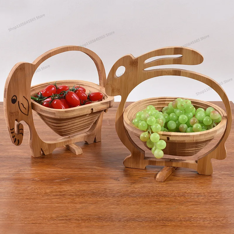 For B & B room ornaments Natural bamboo fruit basket Folding fruit plate Creative fruit plate Snack storage rack