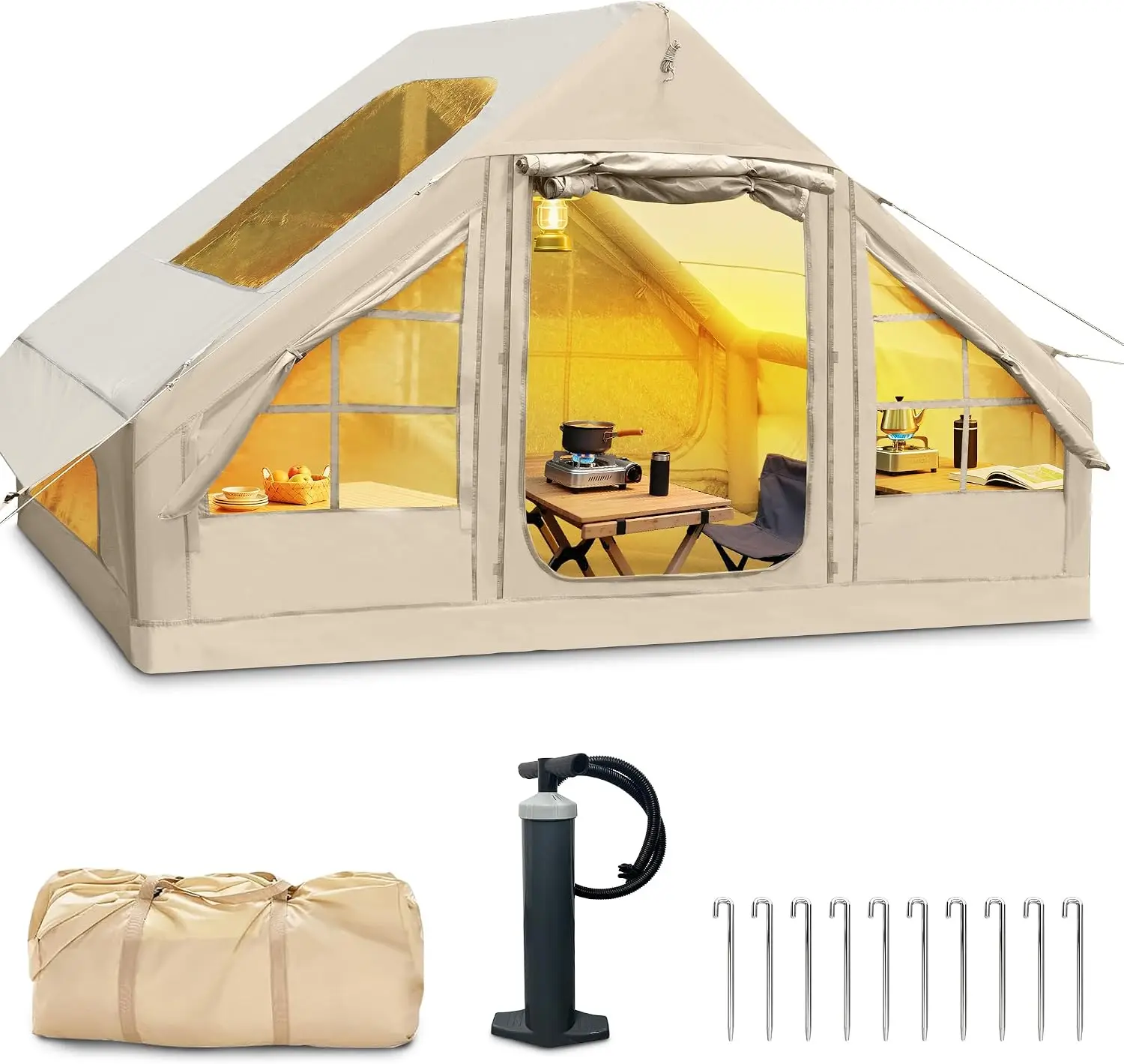 4 To 6 Person Glamping Inflatable Tent Canopy Pump