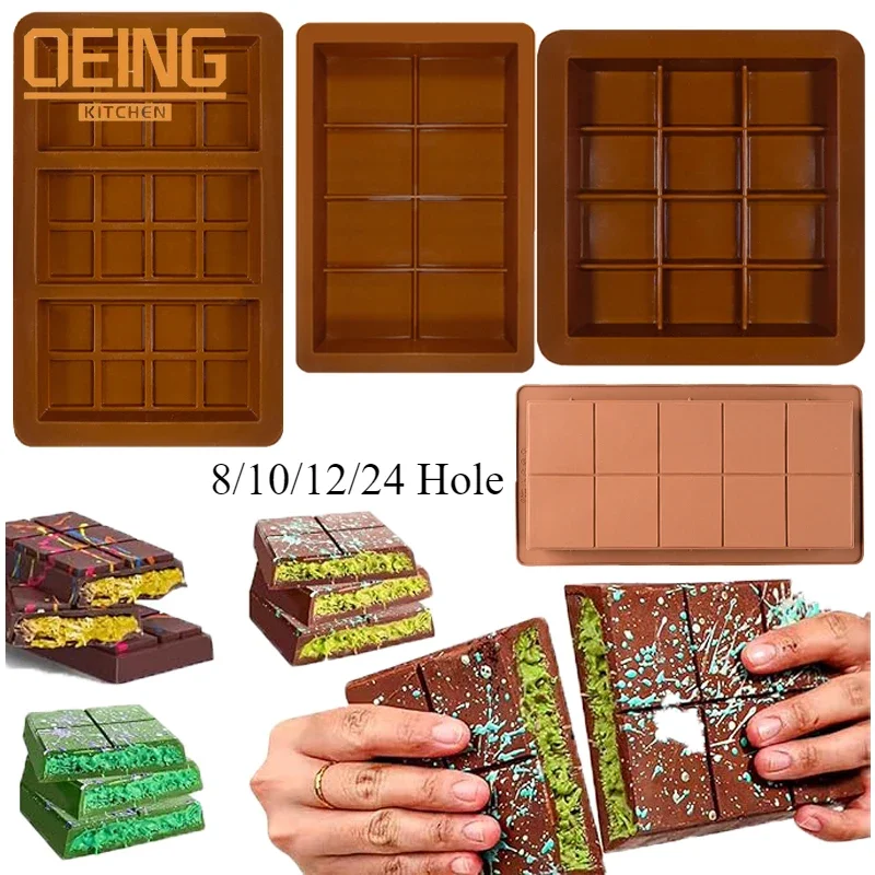 8/10/12/24 cells Chocolate Mold DIY Chocolate Bar Silicone Mold For Chocolate Bar Pistachio Candy Bar Mold Handmade Gift