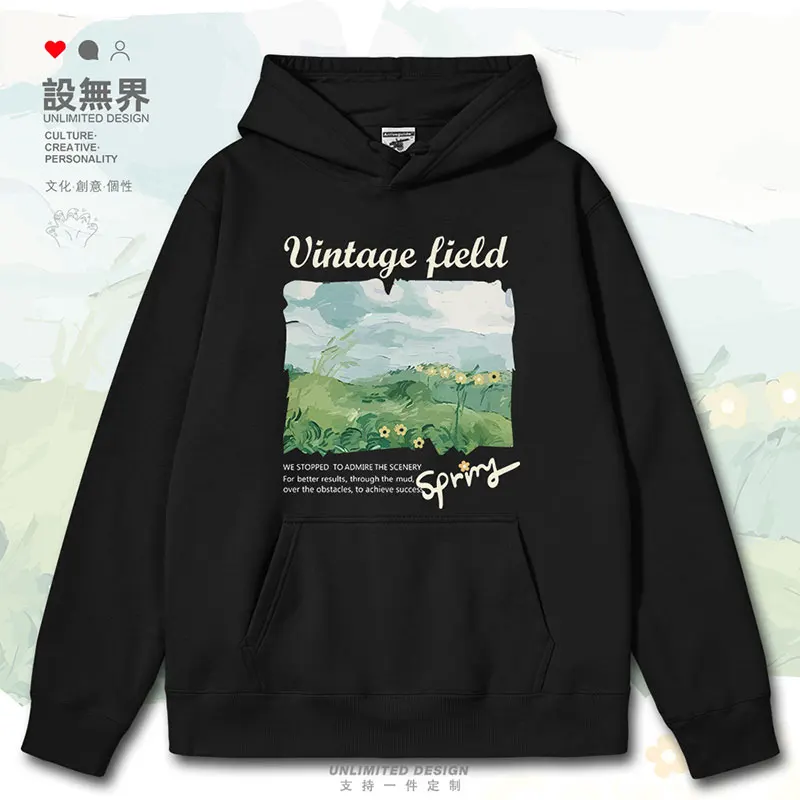 Harajuku style retro field oil painting chic niche graffiti customization mens hoodies Coat for men men clothes autumn winter