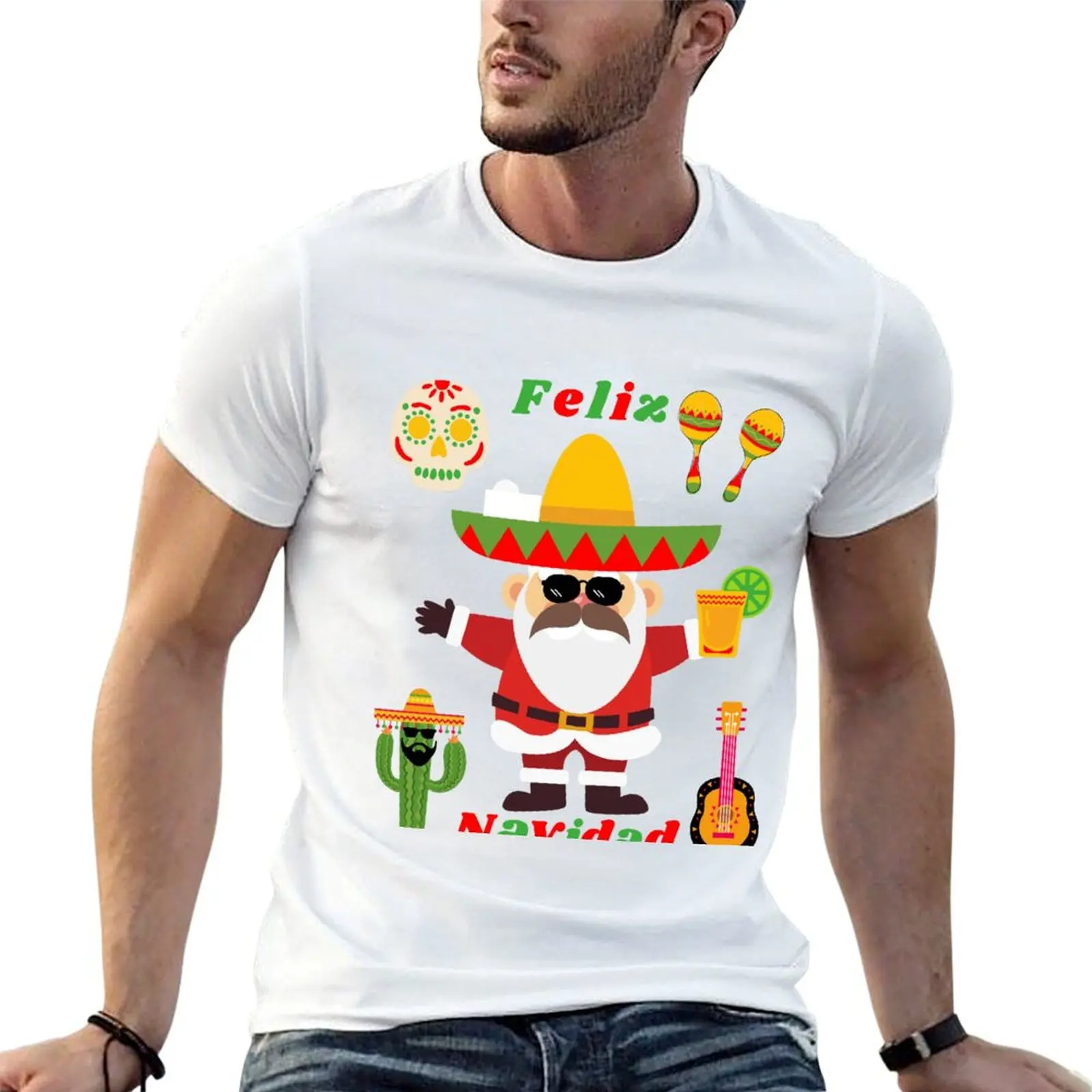 Feliz Navidad T-Shirt Sporty Breathable Short Sleeve T-Shirt