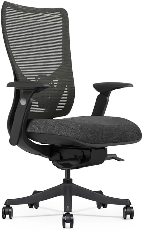 Raleigh-Mid-Back Office Chair com malha volta e tecido assento, base cinza, mesa do computador