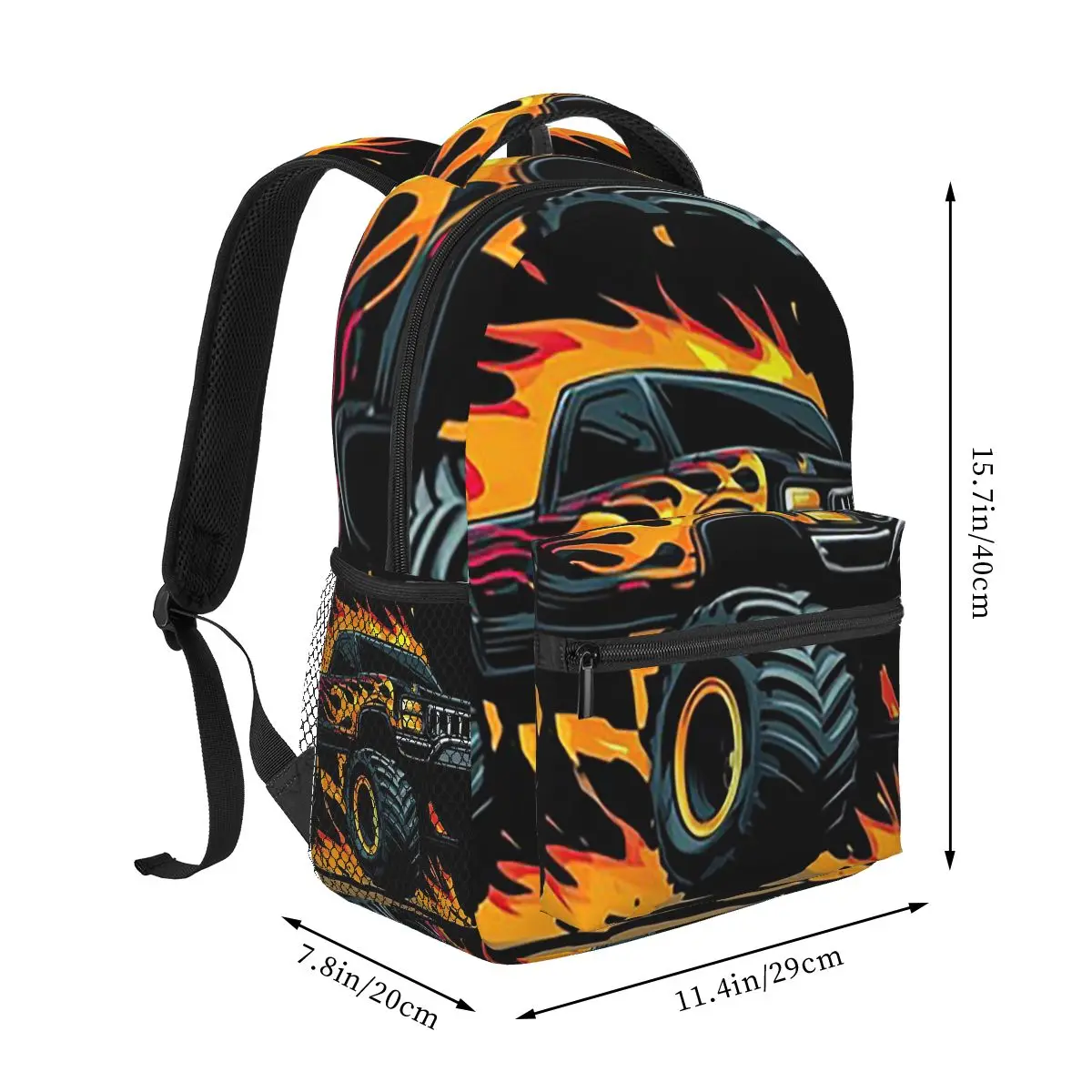 Cool Flame Off Road Vehicle Print Student Backpack School Bag Hiking Travel Daypack for Boys Girls Fashion Bookbag Shoulder Bags