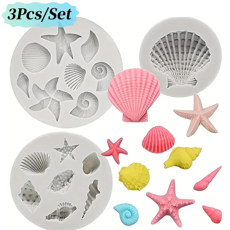 3 Pcs/Set Shell Starfish Conch Silicone Molds Handmade Diy Chocolate Fondant Cake Decoration Making Mould Clay Resin Art Mould