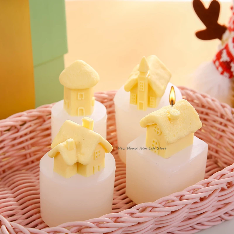 3D Small House Castle Candle Silicone Mold Wooden House Aromatherapy Candles DIY Mold Home Crafts Ornaments Cake Mould