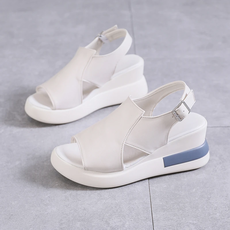 Summer Large Size Women Sandals Fashion Wedge Platform Sandal Ladies Outerwear Open Toe Solid Color Comfortable Thick Sole Shoes