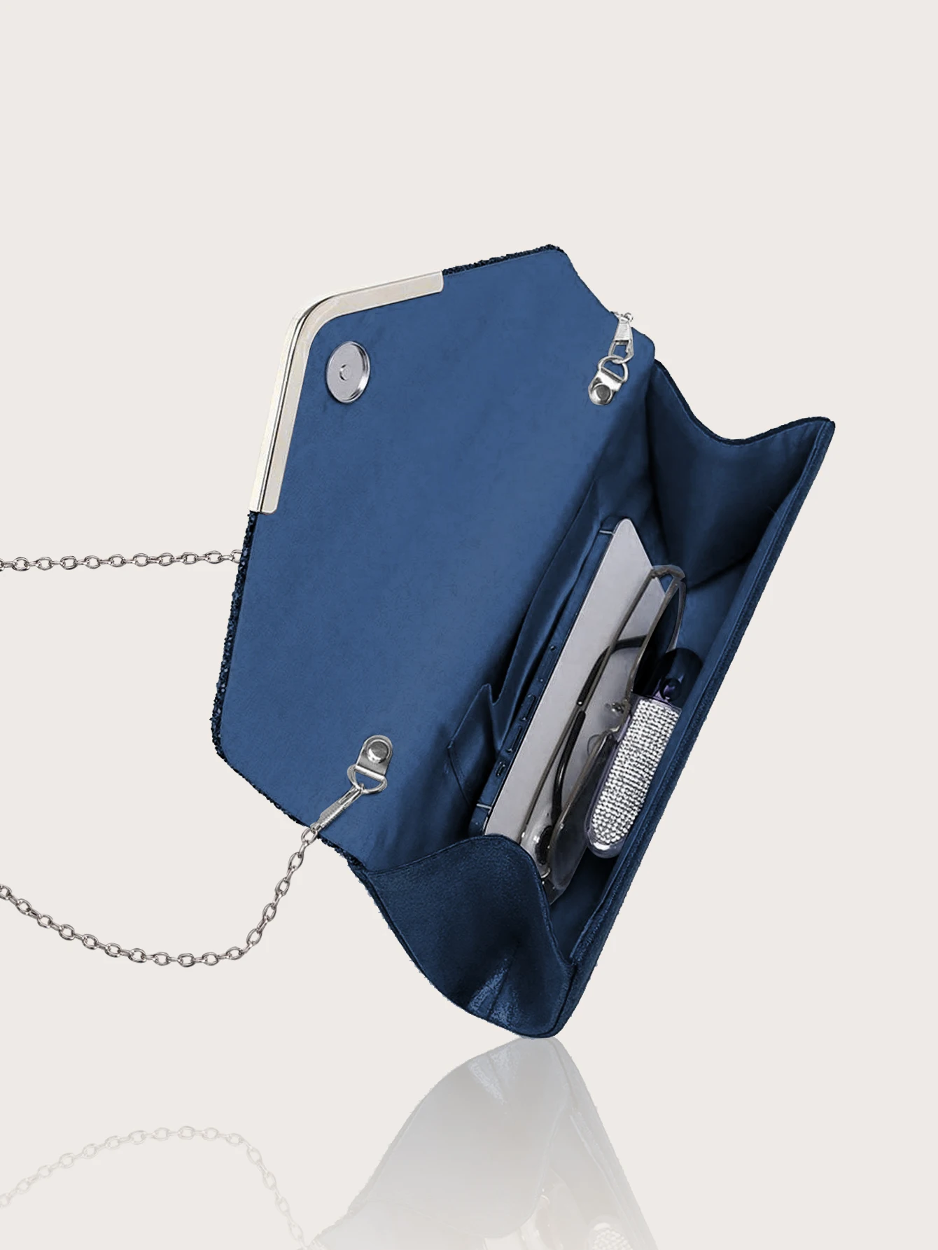 Gorgeous and elegant sparkly women's clutch bag, paired with a gorgeous rhinestone necklace, earrings and bracelet set of four. view 5