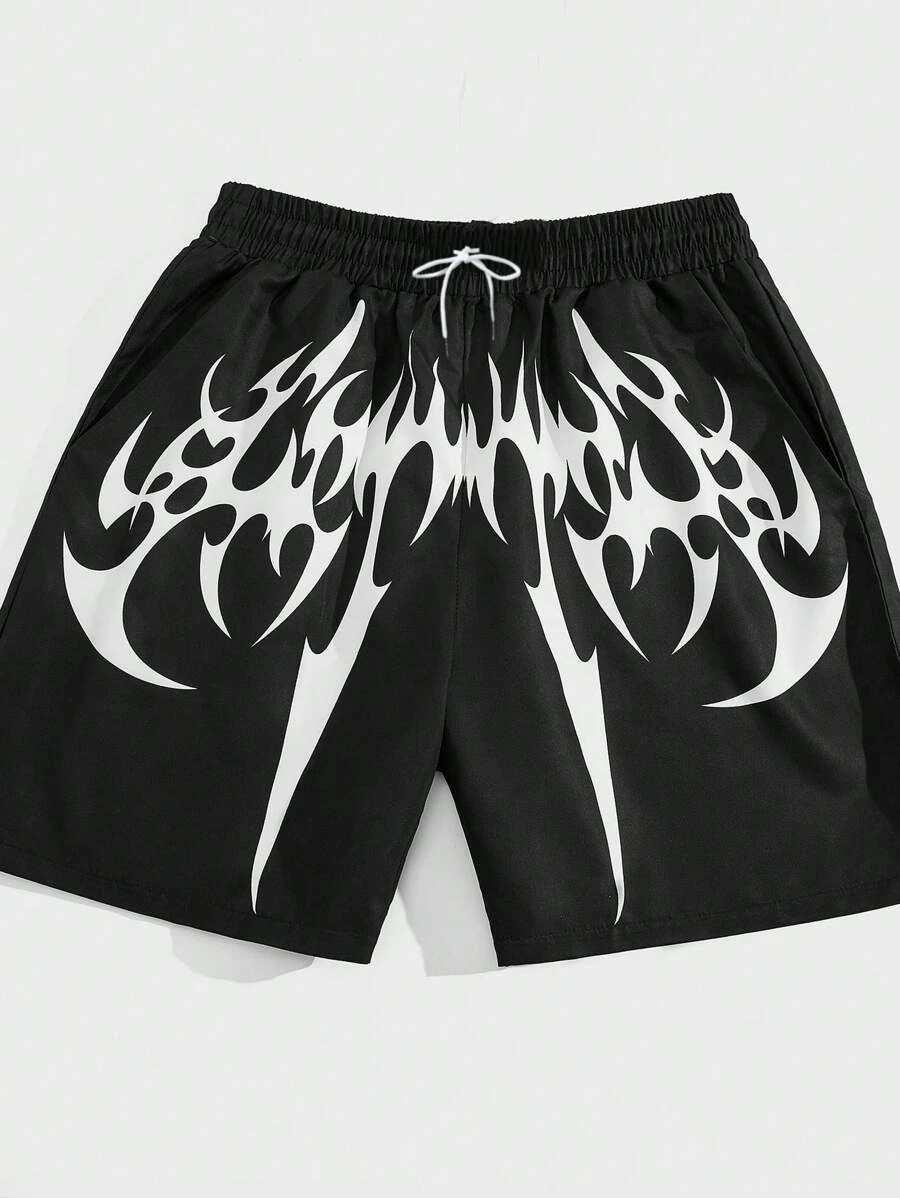 

Новейшие мужские спортивные шорты в американском ретро-стиле с готическим тотемным узором – дышащие, быстросохнущие, для лета