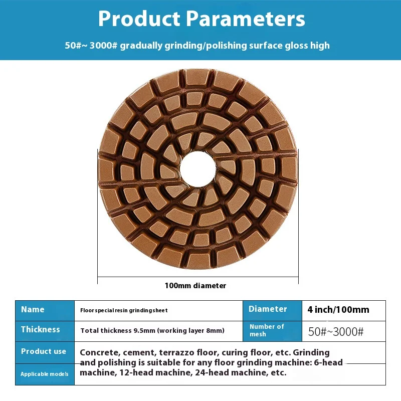 Diamond Thick Resin Abrasive Discs For Concrete Flooring, Cement Curing, Sanding, Refurbishing And Polishing