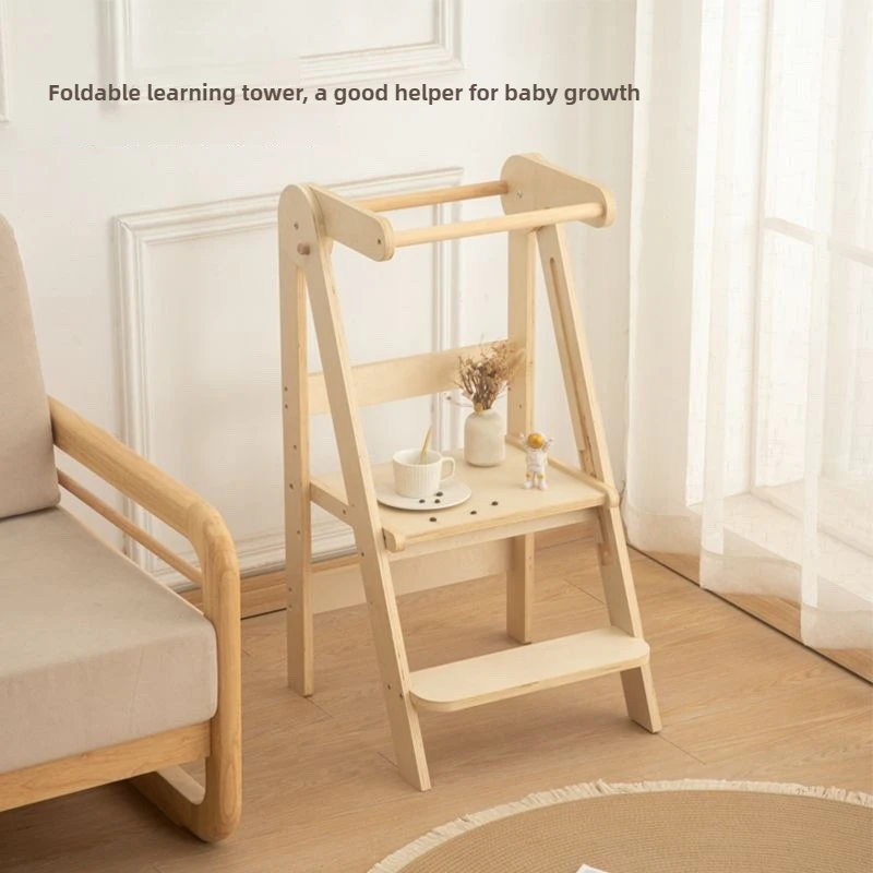Birch Multi-Layer Footstool  Foldable Baby Step Stool  Adjustable Climbing Ladder with Anti-Slip Handle for Nursery  Kitchen