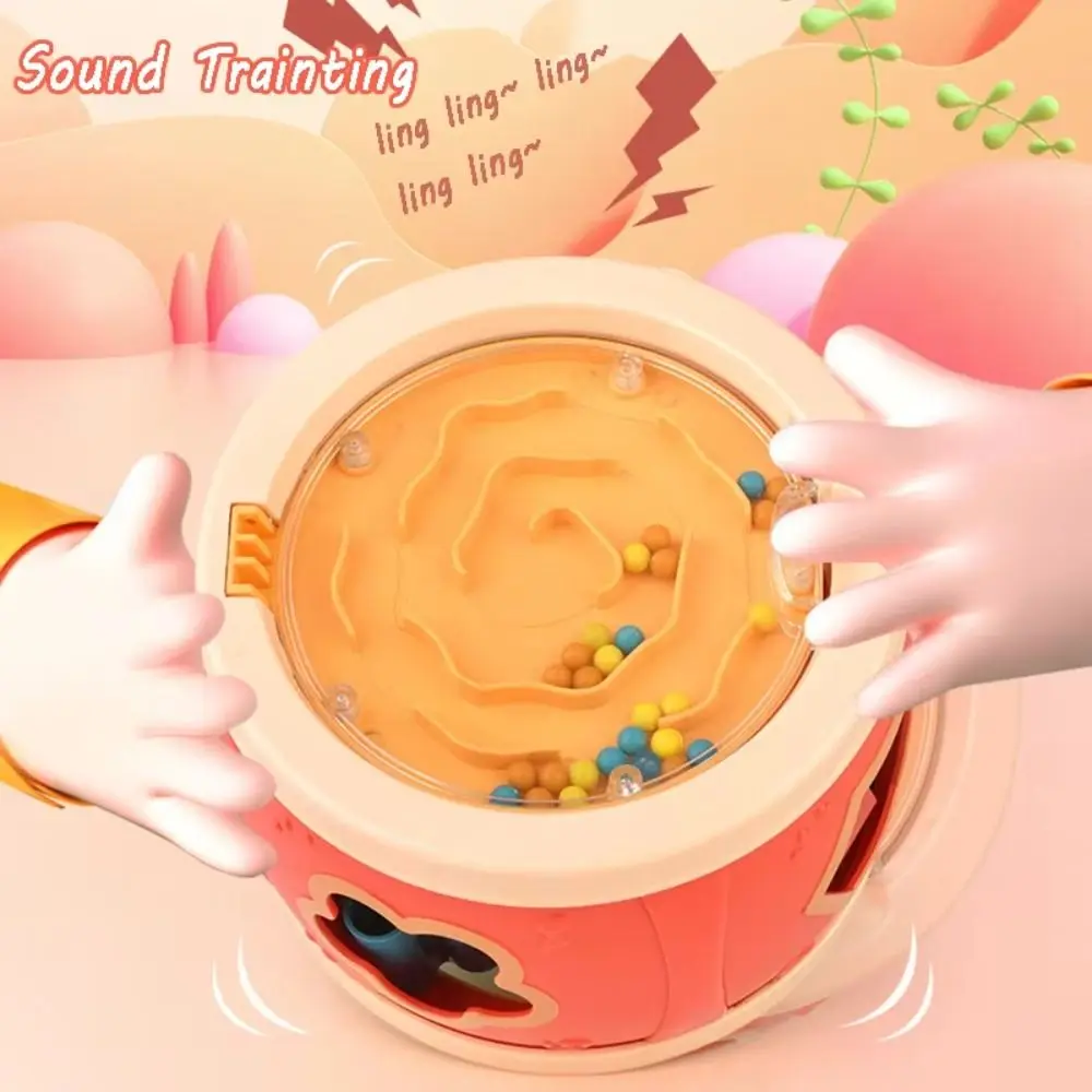 Zabawka muzyczna dla niemowląt, instrument muzyczny Montessori, bębenek ręczny, instrument perkusyjny, labirynt dopasowujący kształty, gra z kulką, zabawka edukacyjna rozwijająca motorykę małą.
