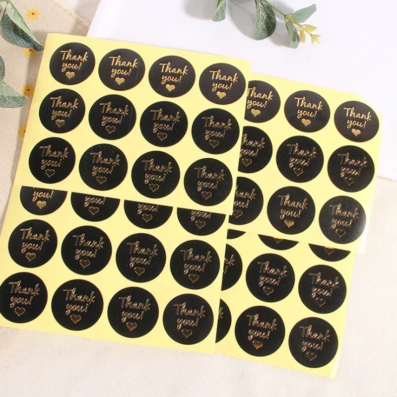 120pcs/lot Paper Stickers Gold Love Heart Handmade Decorative Sticker Gift Party Round Thank You Black Scrapbooking Material