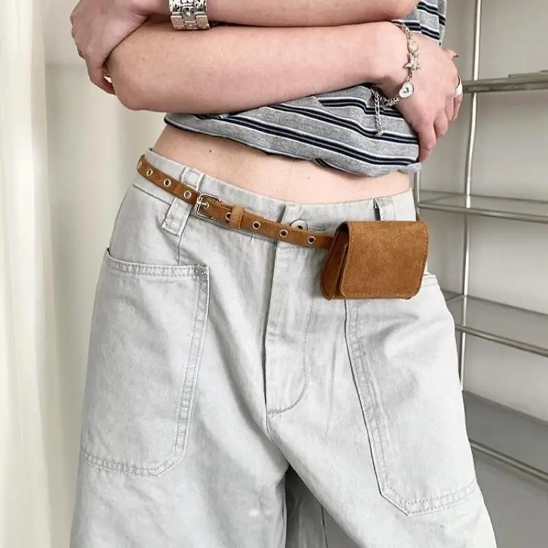 1 Stück Modische Koreanische Damen-Gürteltasche aus Wildleder, Einfarbige PU-Gürteltasche für Frauen – Detail 4