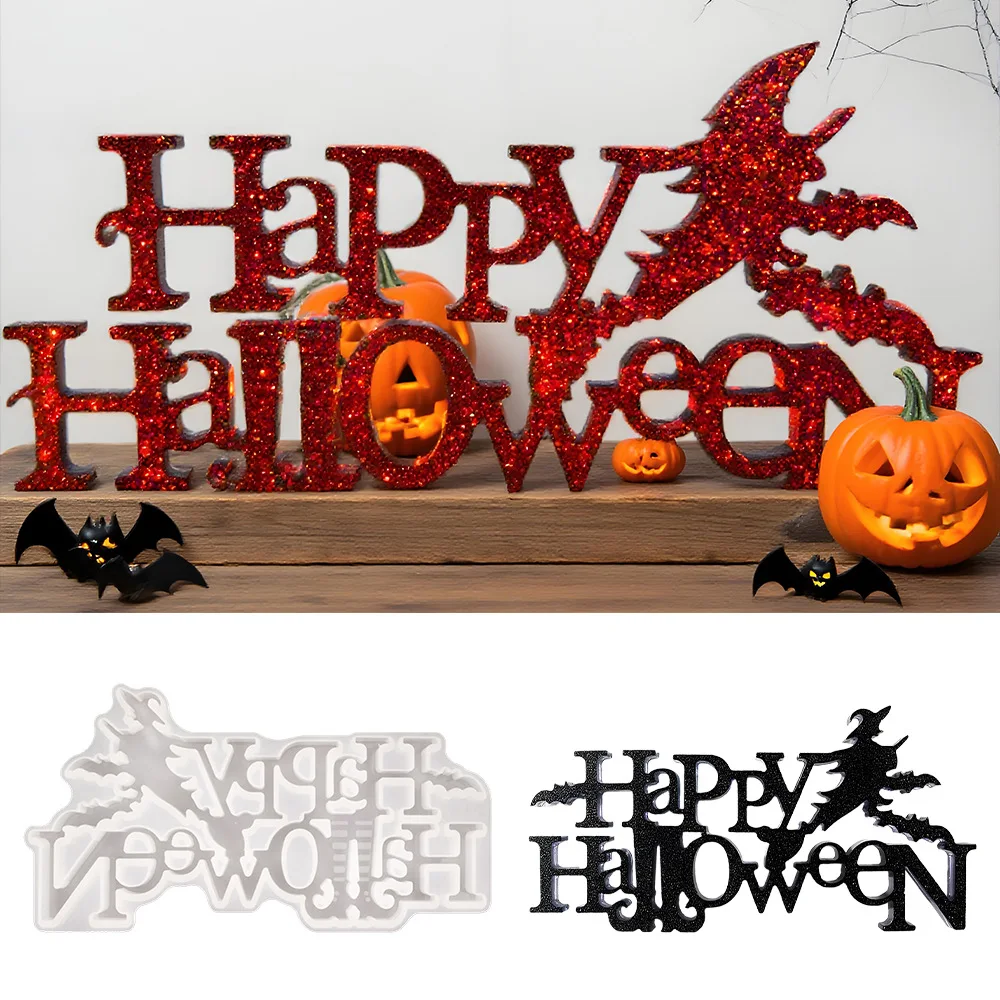 

3D Happy Halloween Letter Wall Hanging Decoration Mold DIY Crystal Epoxy Silicone Mold Home Ornament Resin Plaster Moud