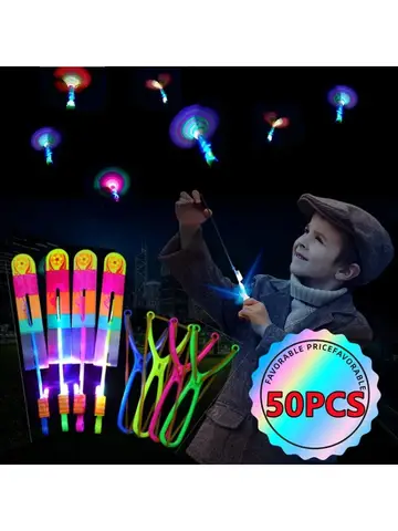 New 50/30/10/5/1Pc Amazing Light Toy Arrow Rocket Helicopter Flying LED Light Toys Party Fun Best Gifts Rubber Band Catapult