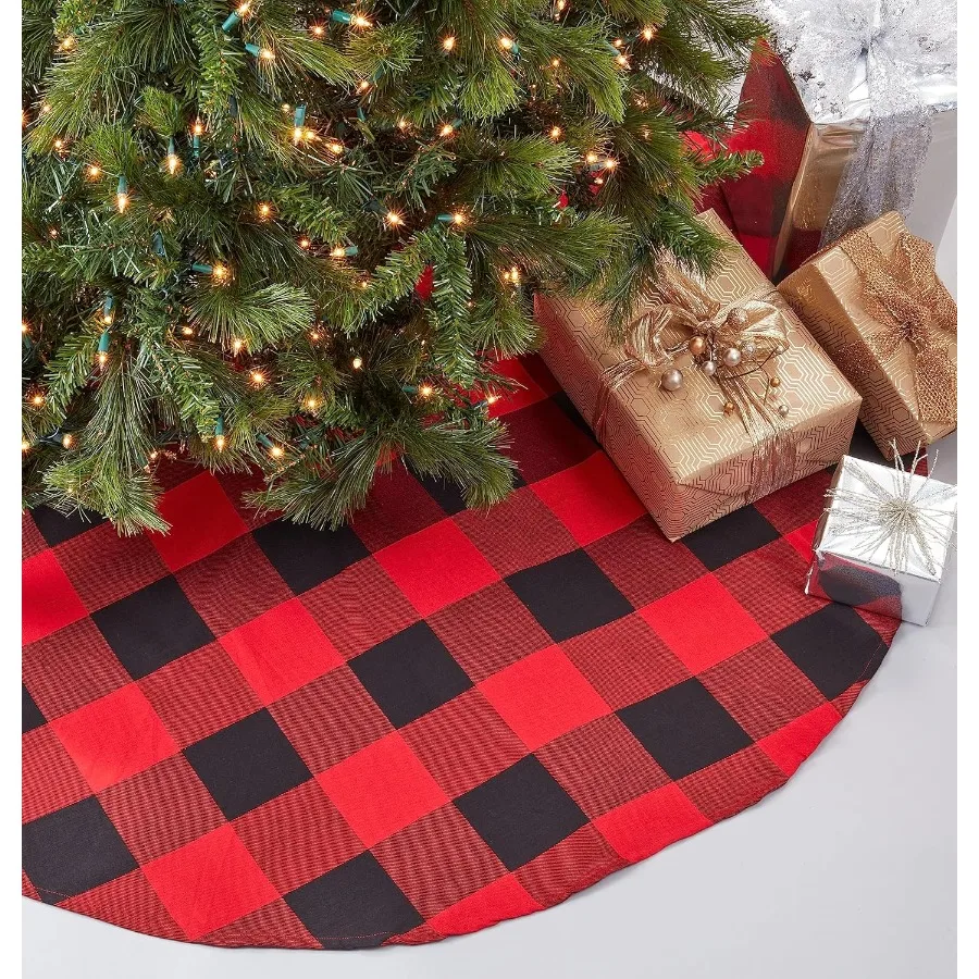 

Buffalo Plaid Design Cotton Christmas Tree Skirt, Red, 84"