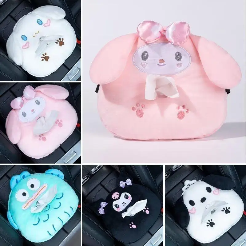 

Sanrio Kuromi Car Tissue Box Cartoon Kawaii Cinnamoroll Hangyodon Car Mounted Interior Decoration Products Comfortable and Soft