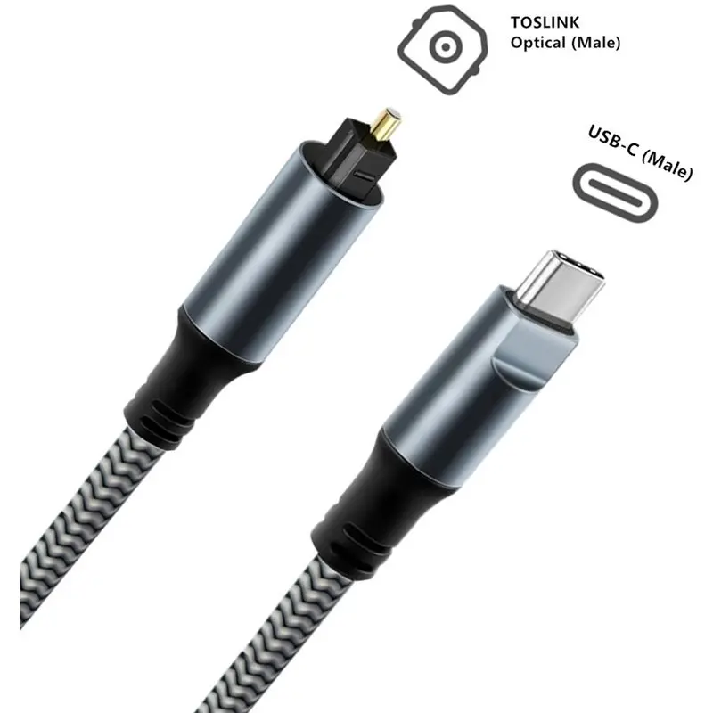 USB C To Optical Audio Cable Braided Type-C To Toslink Optical Cable Supports Digital Audio Output
