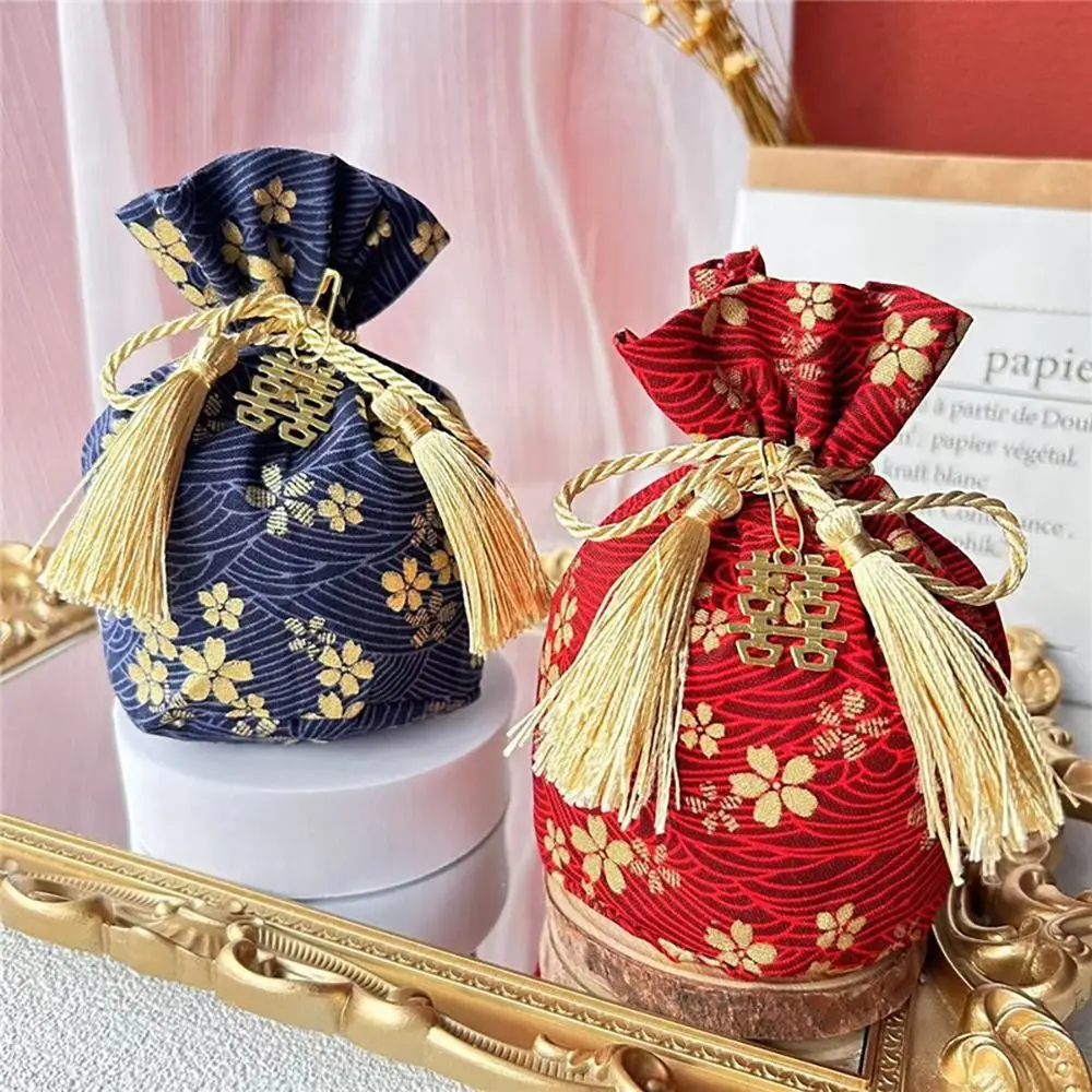 With Words Cny Orange Bag Fashion Spring Festival Chinese New Year Blessing Packing Cny Decoration Cotton Wedding Gift Bags