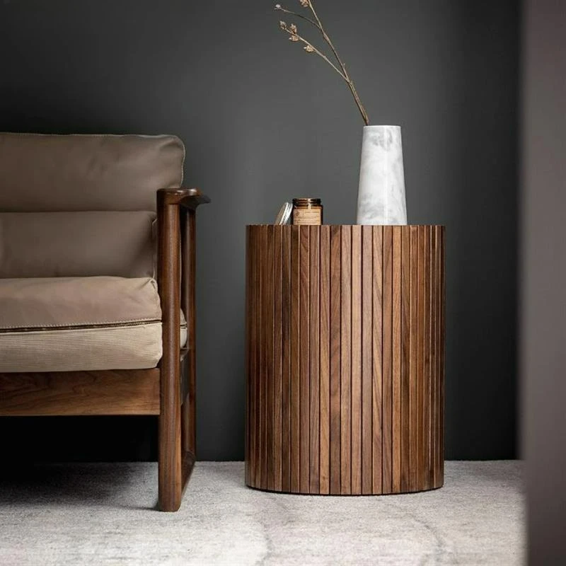 

Customizable Nordic led luxury solid wood small side few black walnut round simple bedside cabinet