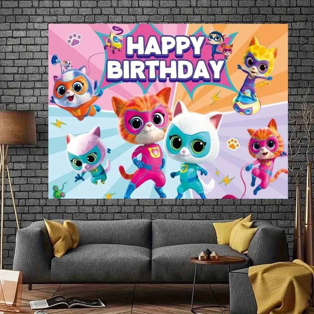 Fotostudio-Hintergrund für draußen, Hausparty-Dekoration, Fotohintergrund, Vorhang, Anime s-s-SuperKitties Cartoon