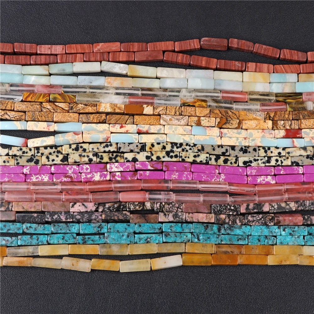 4x13mm Natural Square Tube Beads Tiger Eye Turquoises Amethysts Imperial Jaspers Loose Beads for Jewelry Making DIY Bracelet