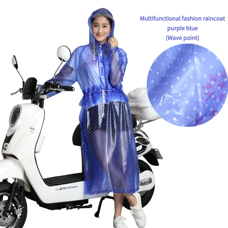 Ladies Sleeve Rain Dress Transparent Adult Lightweight Hooded Raincoat Travel Hiking Pedal Electric Vehicle Waterproof Rain Gear