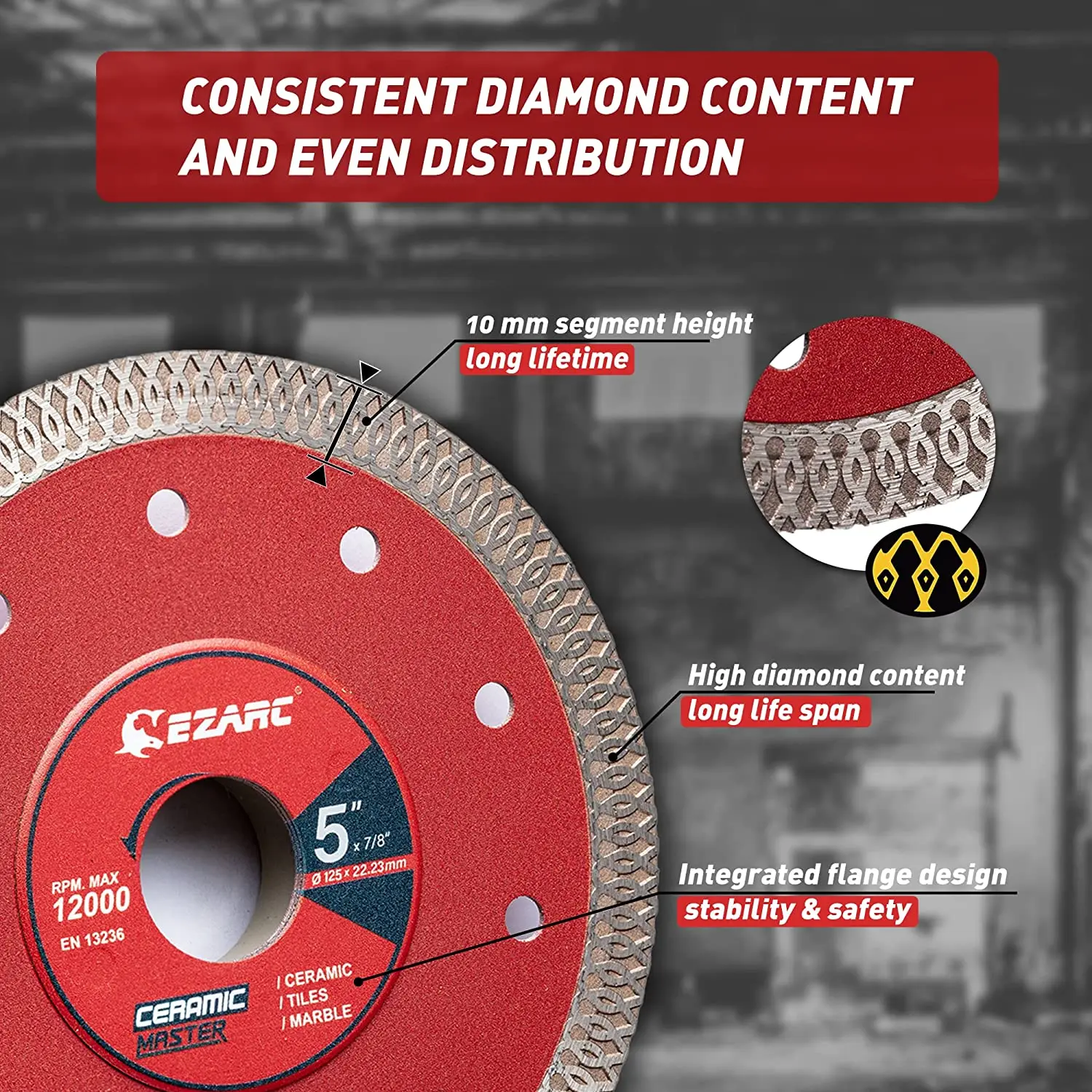 EZARC 2Pc 5\'\' & 4.5\'\' Super Thin Diamond Saw Blades for Angle Grinder Diamond Tile Blade for Cutting Ceramic Granite Marble Tile