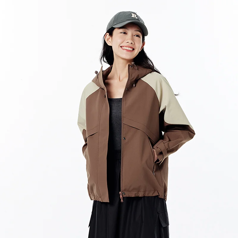 Semir Jacket Women Mid-Length Jacket Sleeves Loose-Fit Waterproof Oil-Resistant Stain-Resistant 2024 New Autumn Hooded Jacket