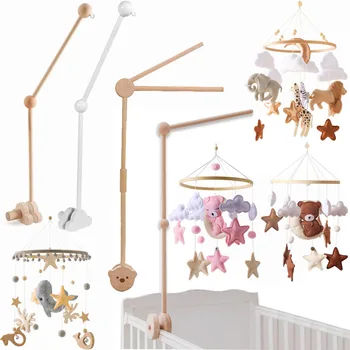 Bebek ahşap dönence yatak çan çıngıraklar oyuncaklar yumuşak keçe pembe karikatür ayı yürüyor beşik asılı müzikal çıngıraklar oyuncaklar yenidoğan hediyeler için
