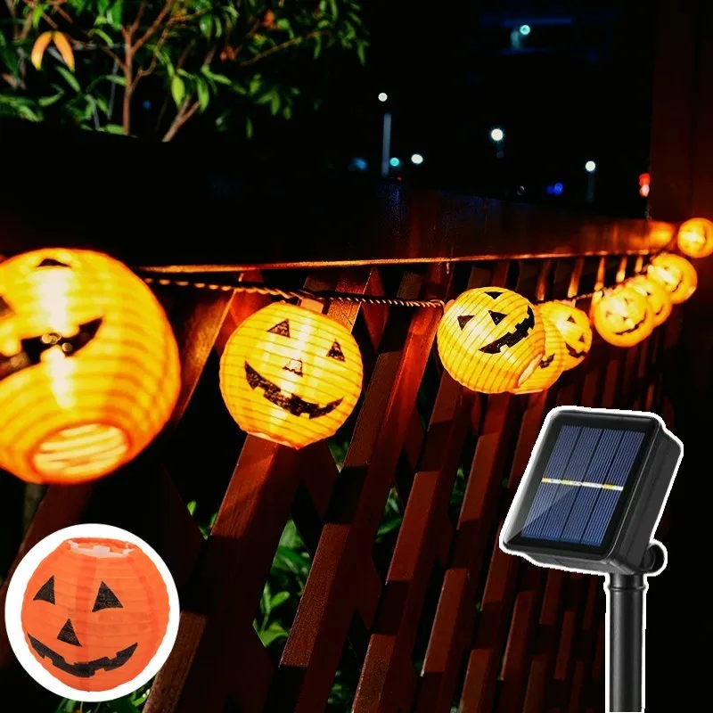 

Halloween Pumpkin Lantern Solar String Lights Outdoor Waterproof LED Fairy String Lights Garden Yard Christmas Party Decorations