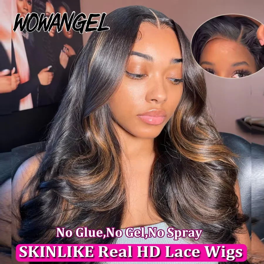 WOWANGEL-Onda do corpo peruca de cabelo humano, nós branqueados perucas, HD Lace Encerramento peruca, peruca Glueless, nós branqueados perucas, onda do corpo, 1B30