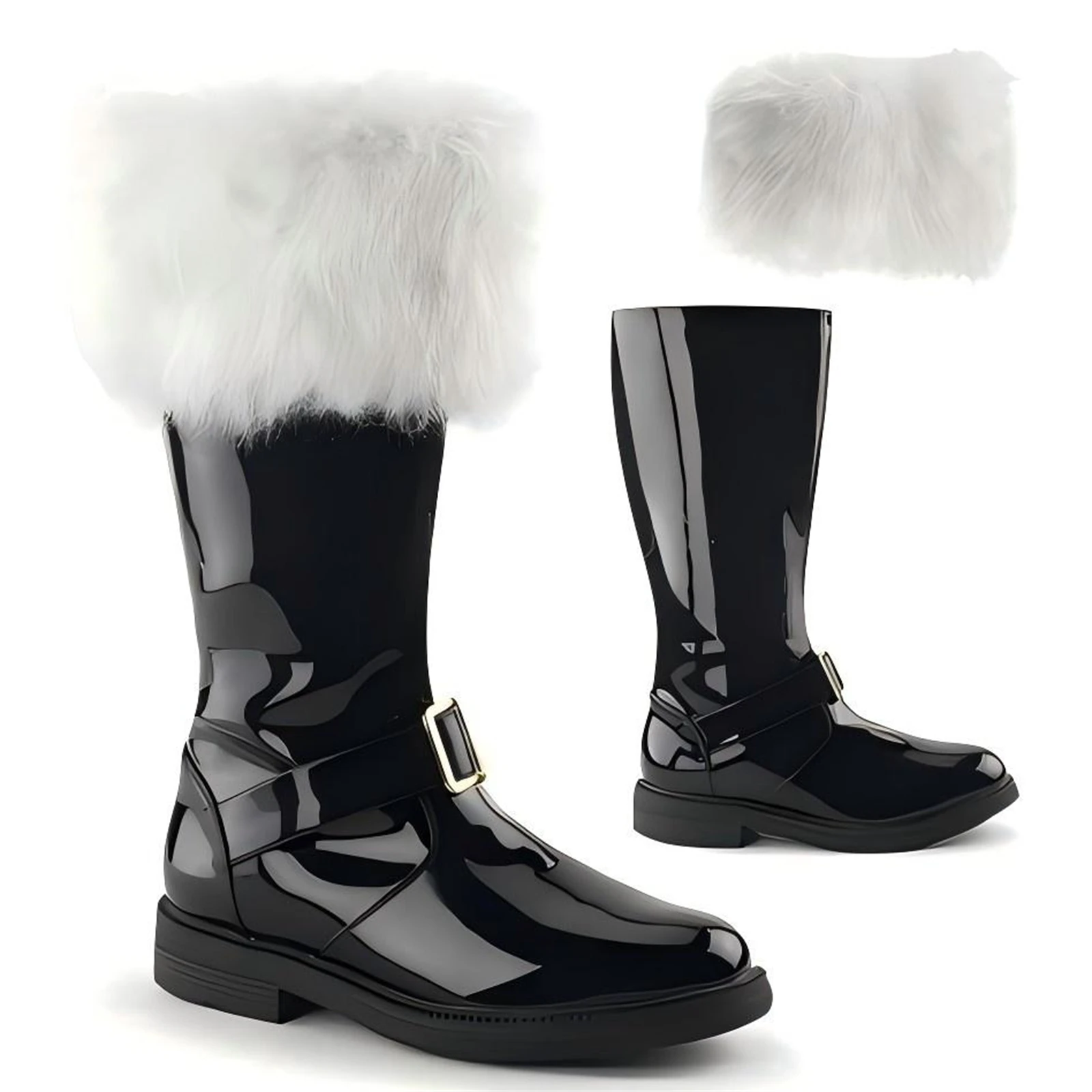 Frauen Männer Weihnachten Cosplay Stiefel Santa Claus Faux Leder Schuhe Mit Fell Männer Winter Stiefel Bühne Leistung Schuhe Kostüm Requisiten