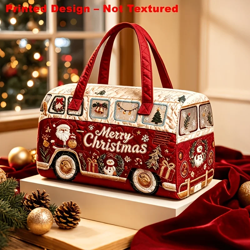 Christmas Bus Novelty Tote Bag Multi Functional Women's Elderly Snowflake Printed Tote Bag Suitable for Camping Travel Tote Bag