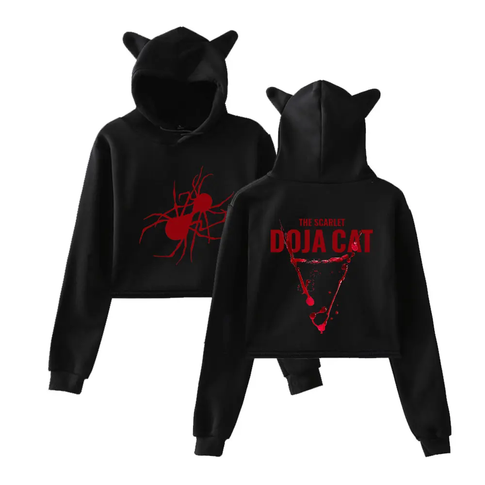 Doja Cat The Scarlet Tour 2023 Vintage 90s Streetwear logo Hoodie Merch Hoodies Sweatshirts for Girls Cat Ear Crop