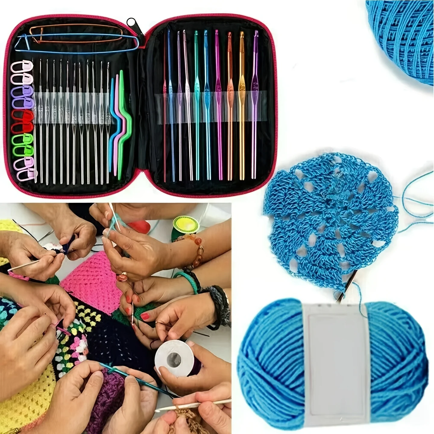 

Полный набор металлических крючков для вязания различных размеров, крючки для ручного вязания кружев (цвета аксессуаров случайные)