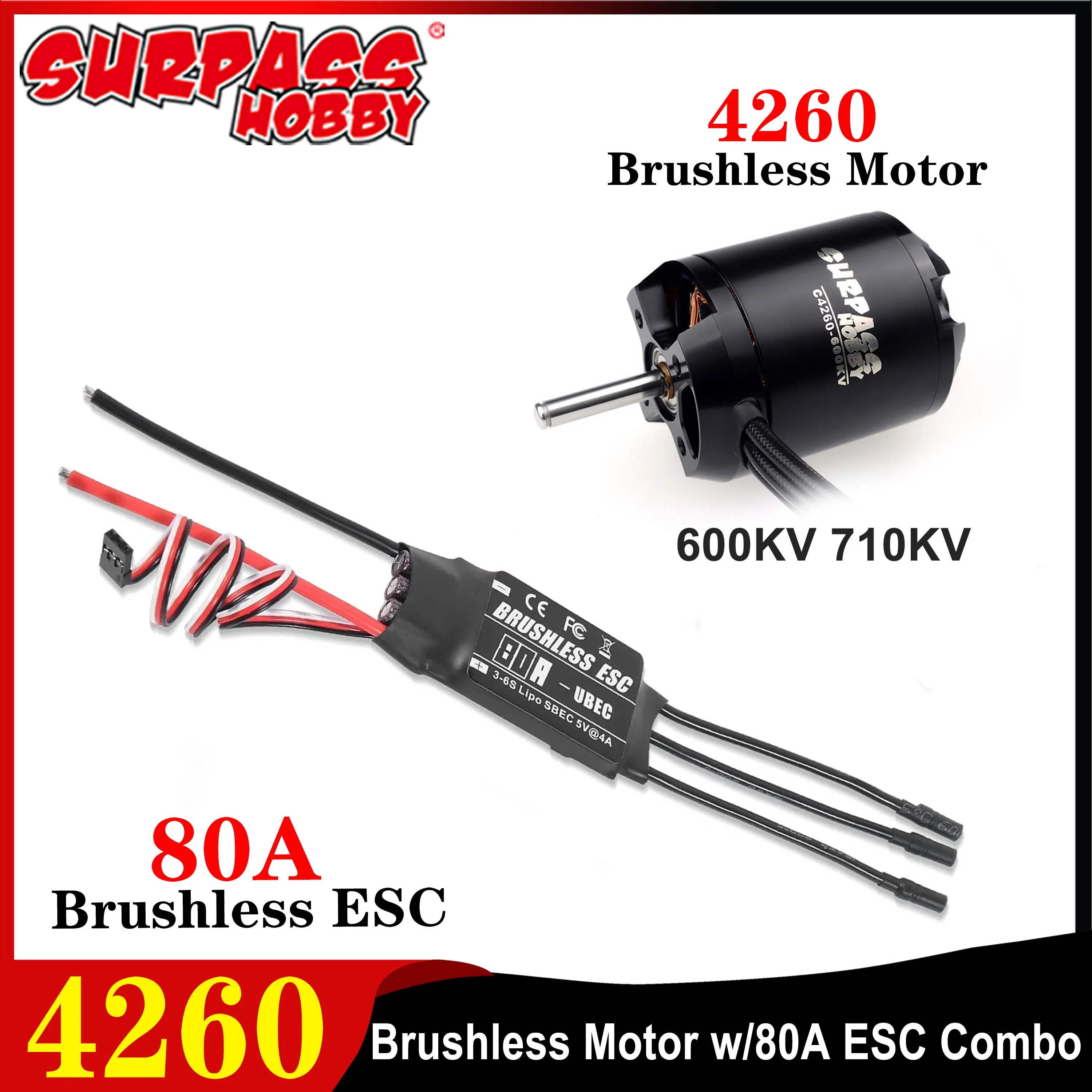 

Surpass Hobby 4260 600KV 710KV Бесщеточный двигатель 80A ESC Combo для RC Airpalne Aircraft Drone Аксессуары для мультикоптеров