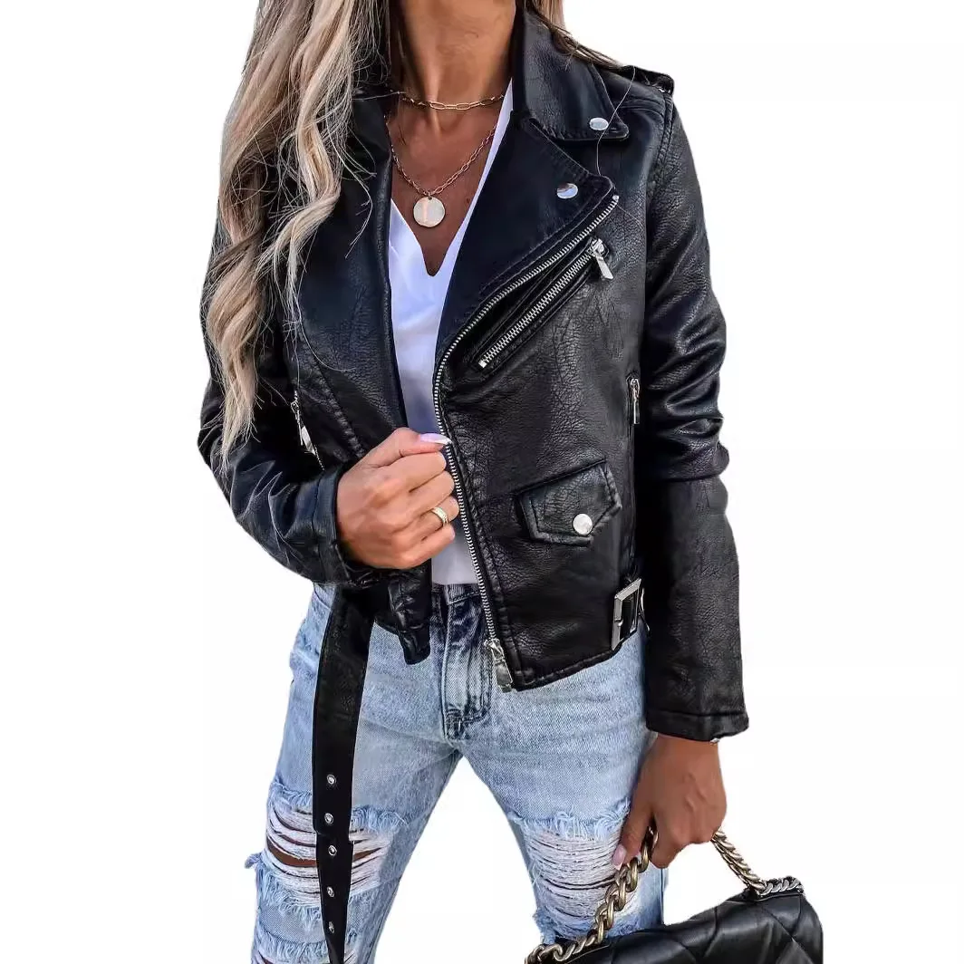 Primavera Estate 2025 Pelle PU da donna Jaet ort Moto Sle Capispalla in misto cotone Faionable And Sli