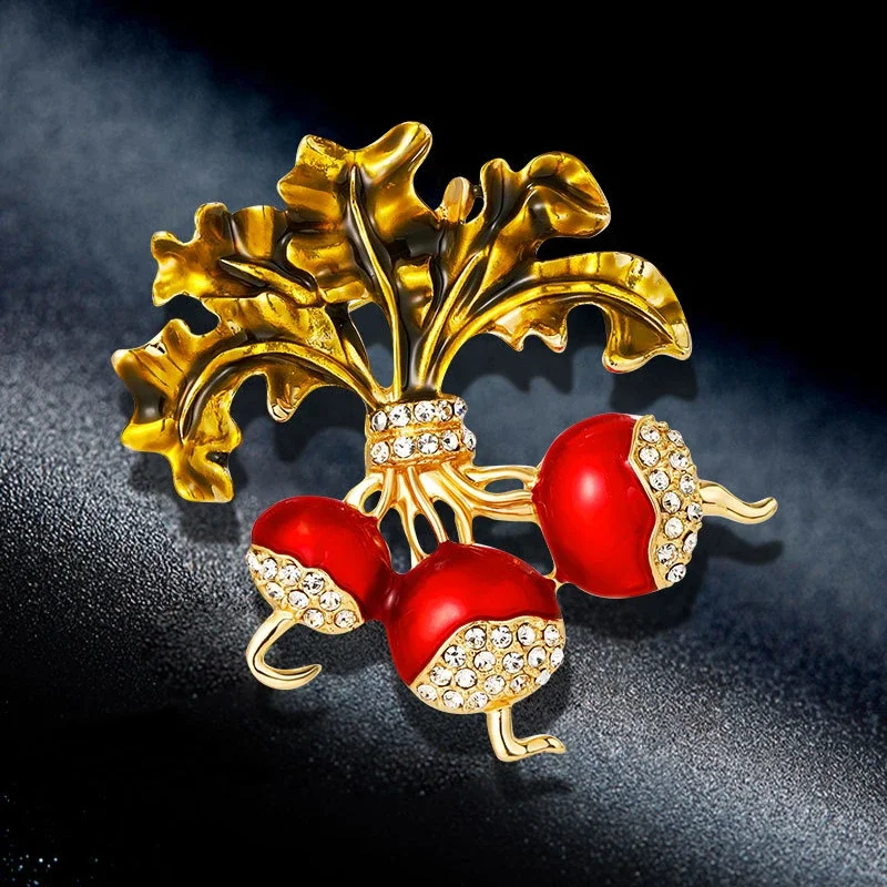 Medieval Retro Palace Style Jewelry Corsage Trend Rhinestones Fashion Radish Brooches Red Turnip Shape Clothing Accessories Pins