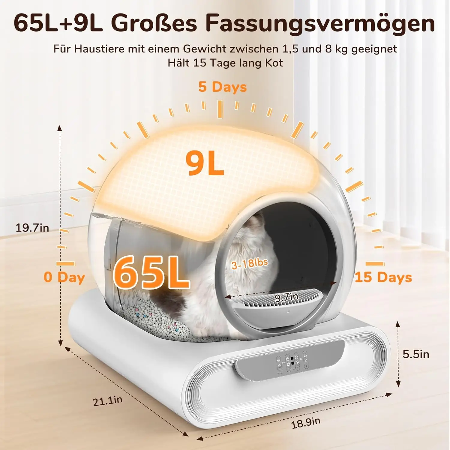 Smart App Control Odor Removal Robot 74L Automatic Self-Cleaning Cat Litter Box with Stainless Steel Inner Tray for Multiple Cat