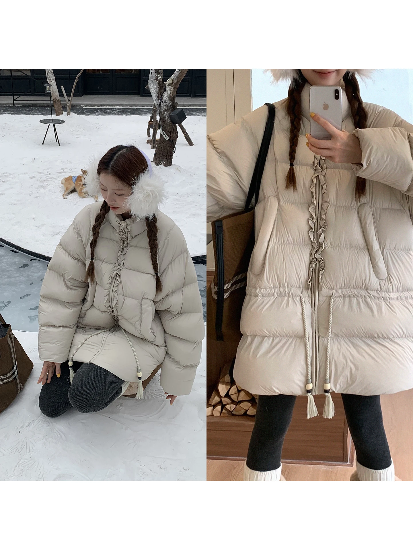 レッドセレブリティスタジオ レディース ウィンタージャケット 2025年新作 ミドル丈 90% ホワイトダックダウン グレー 美しい冬用アウターコート