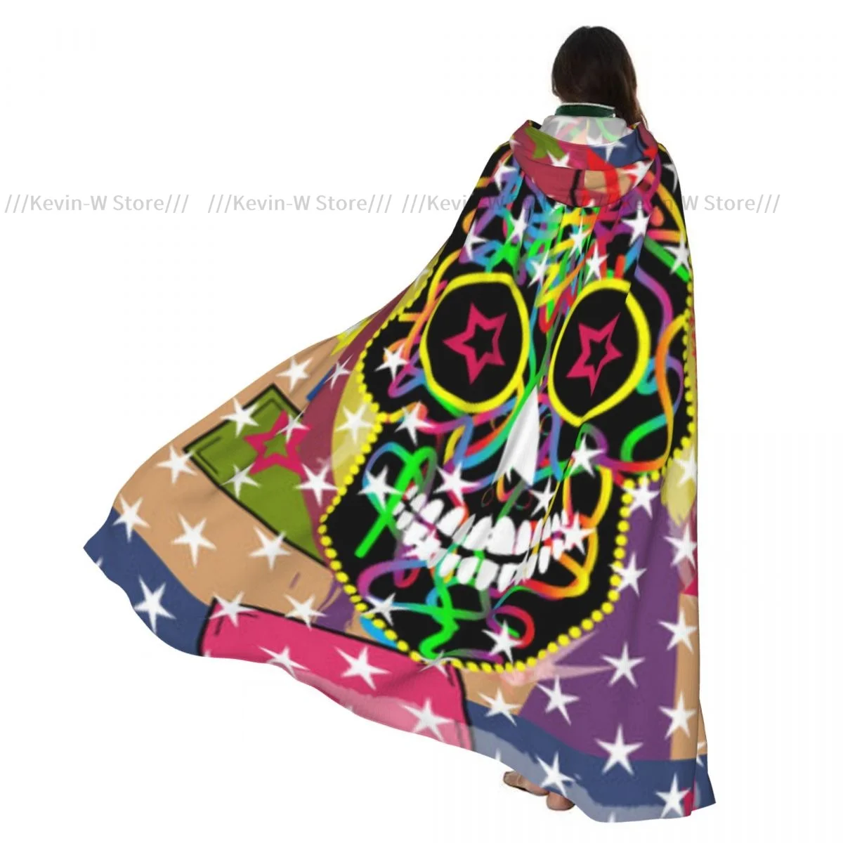 

Унисекс взрослый мексиканский череп поп-арт плащ с капюшоном длинный костюм ведьмы косплей