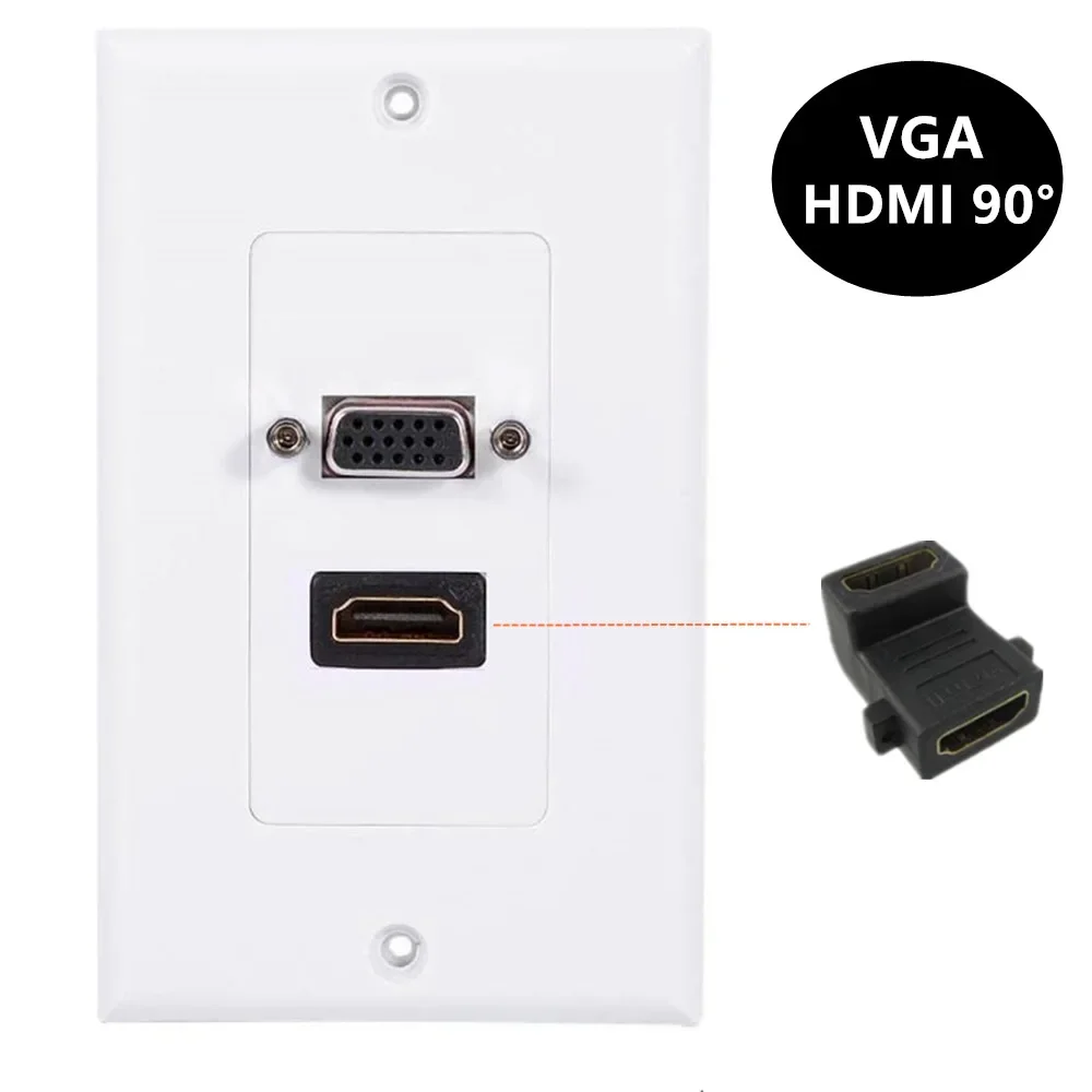 90 ° Elbow HDMI Compatible VGA Panel Solderless Direct Wall Plug Computer Socket High-Definition Dual Port 115 * 70mm