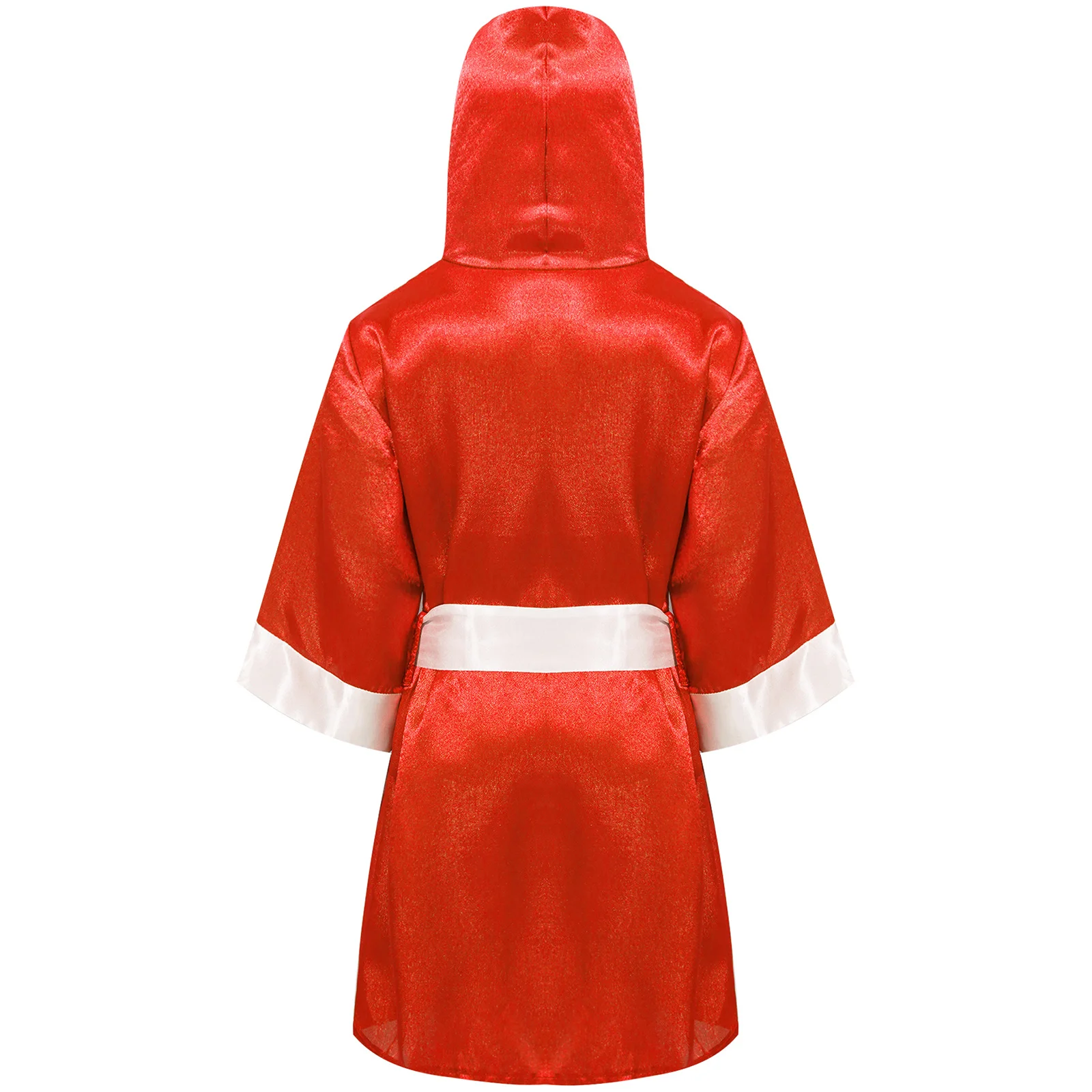 Kids Boys Boxing Robe Boxer Costume Long Sleeve Satin Hooded Cloak with Belt for Martial Arts Thai Kickboxing Workout Sport