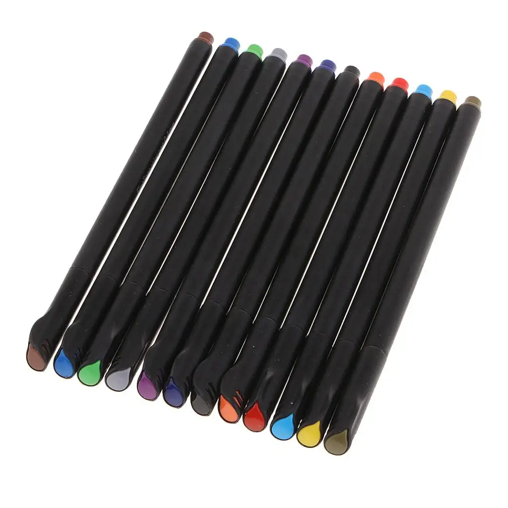 12Pcs Fineliners Water Based Pens Kids Children Drwaing Diary Scrapbooking