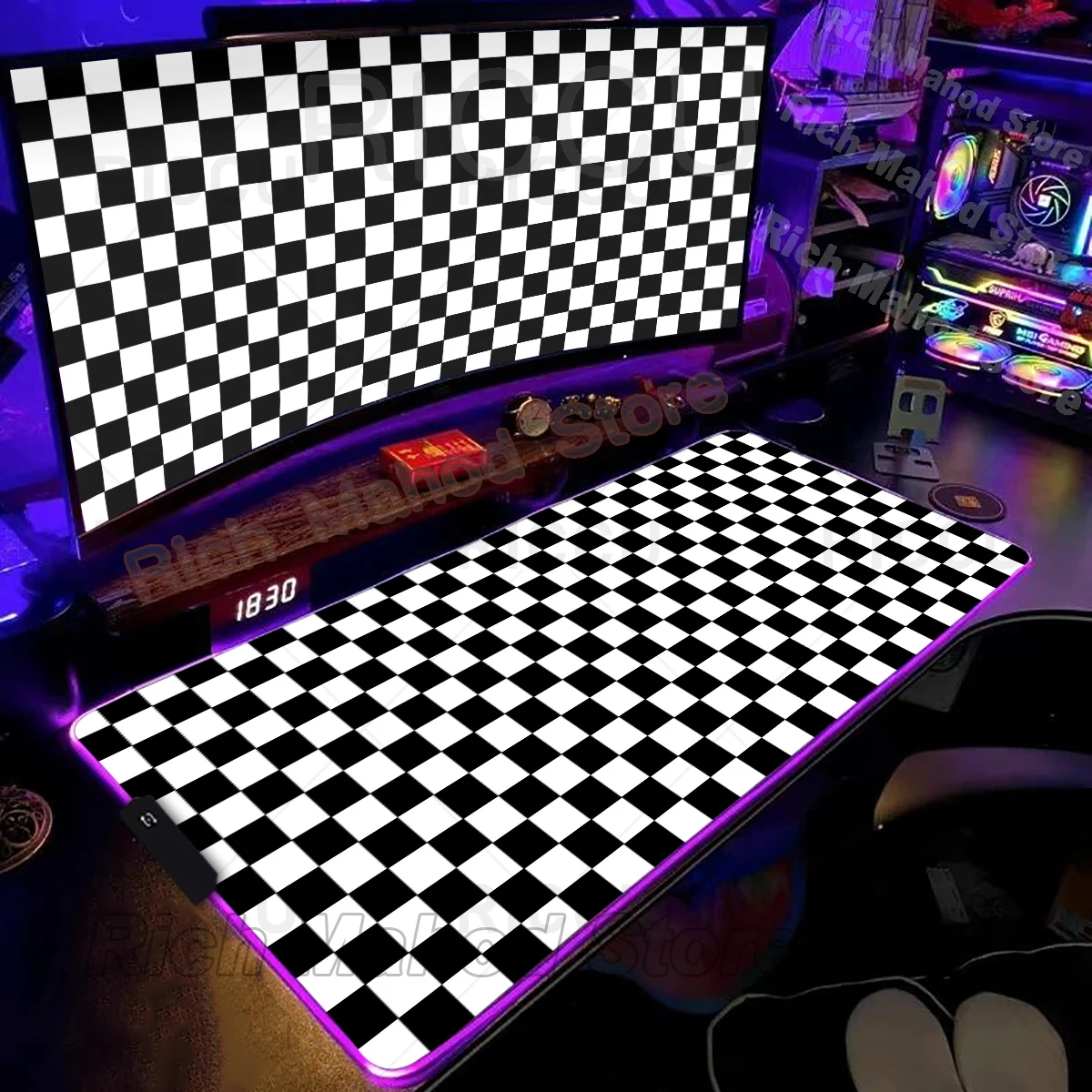 

Black White Gamer Mousepad Minimalist Checkered Mouse Pad Anime Gaming Mouse Mat LED Table Pads Backlit Rubber XXL RGB Desk Mats