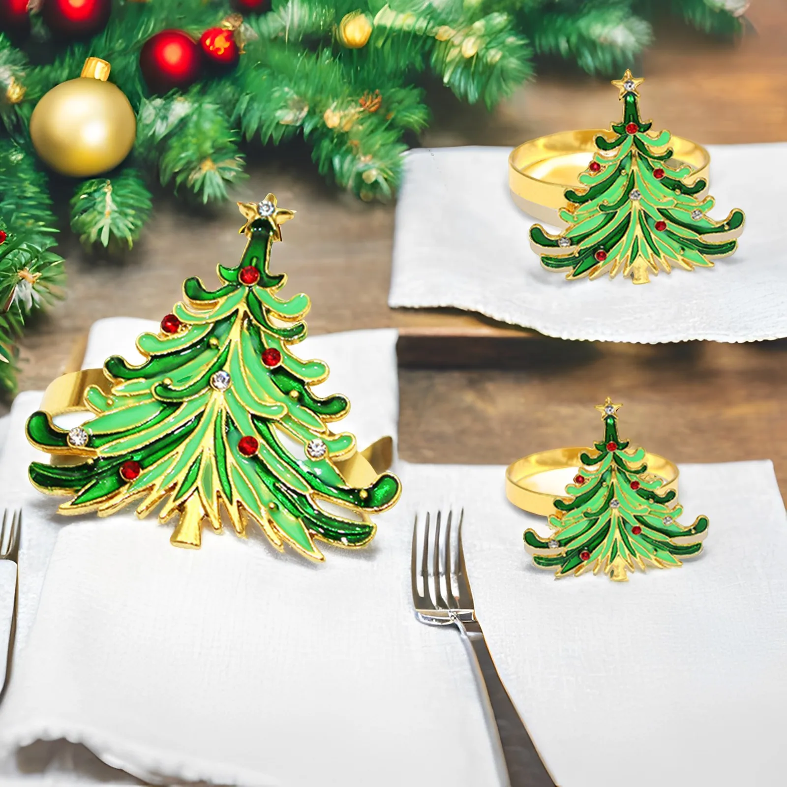 

2025 Christmas Decor Napkin Ring Exquisite Xmas Element Metal Napkin Ring Navidad New Year Thanksgiving Day Table Decorations