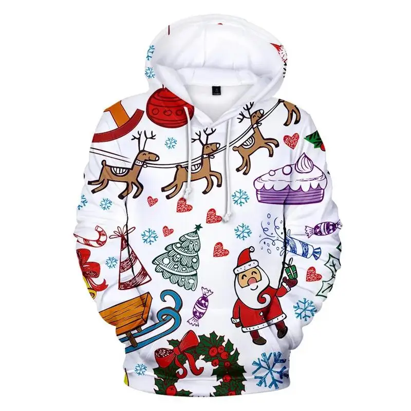 3D printing Christmas sweater Christmas men and women Santa Claus Christmas novelty snowman hoodie warm jacket