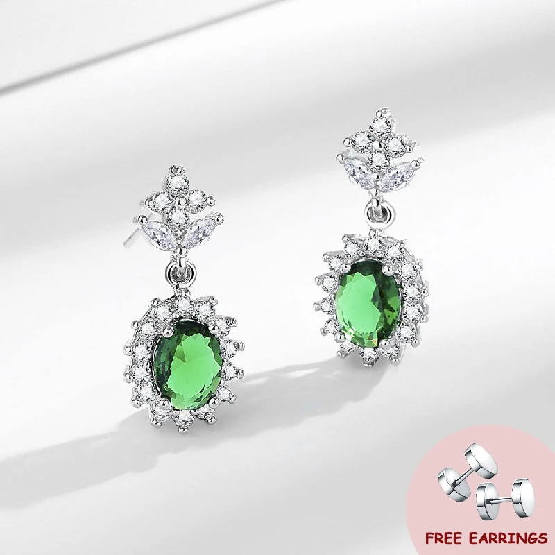 

Vintage Women Jewelry with Emerald Zircon Drop Earrings 925 Silver Ornaments for Wedding Engagement Party Promise Gift Wholesale
