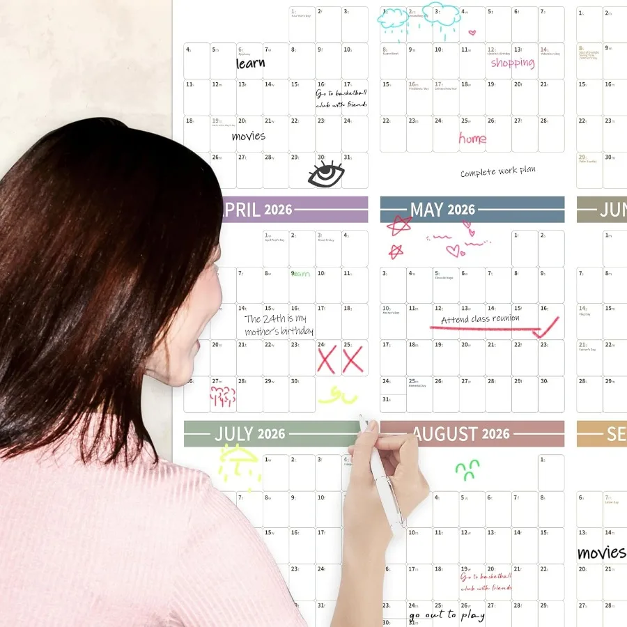 Calendario da parete annuale grande Calendario dell'anno completo 2026 Uno e gennaio 2026 dicembre 2026 Calendario da parete annuale 2026 24"X 48" Planner 2026 Lar
